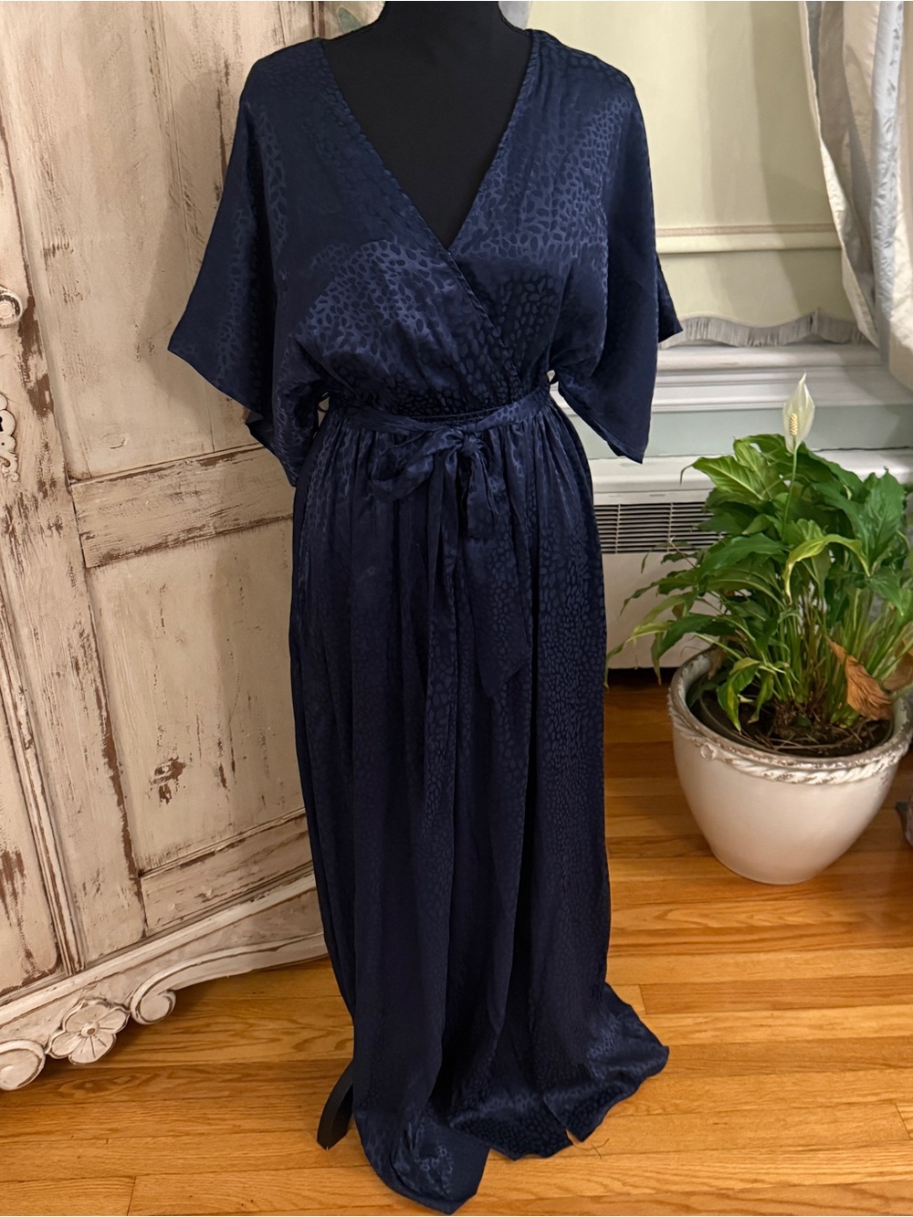 Baltic Born Navy Leopard Jacquard wrap style maxi dress.Small